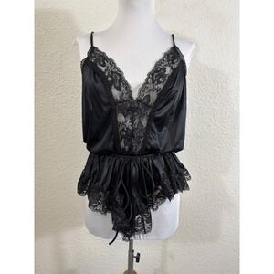 Vintage Black Satin Lace Babydoll Top Plus Size 2X Lingerie